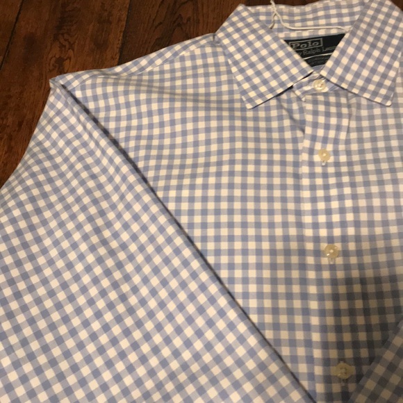 Blue and white check button up Polo - Picture 6 of 6